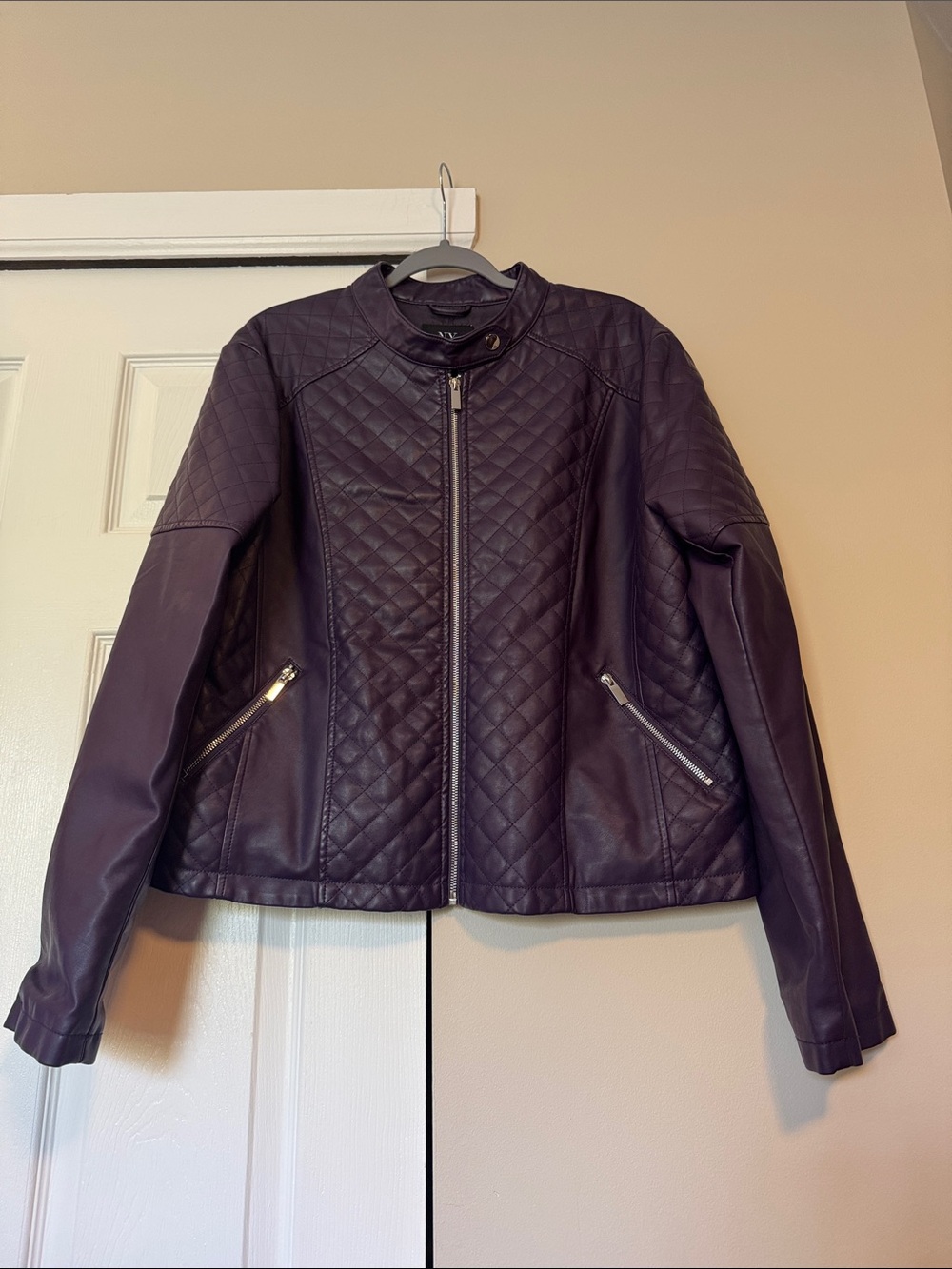 New York & Company Quilted Faux Leather Jacket - Plum